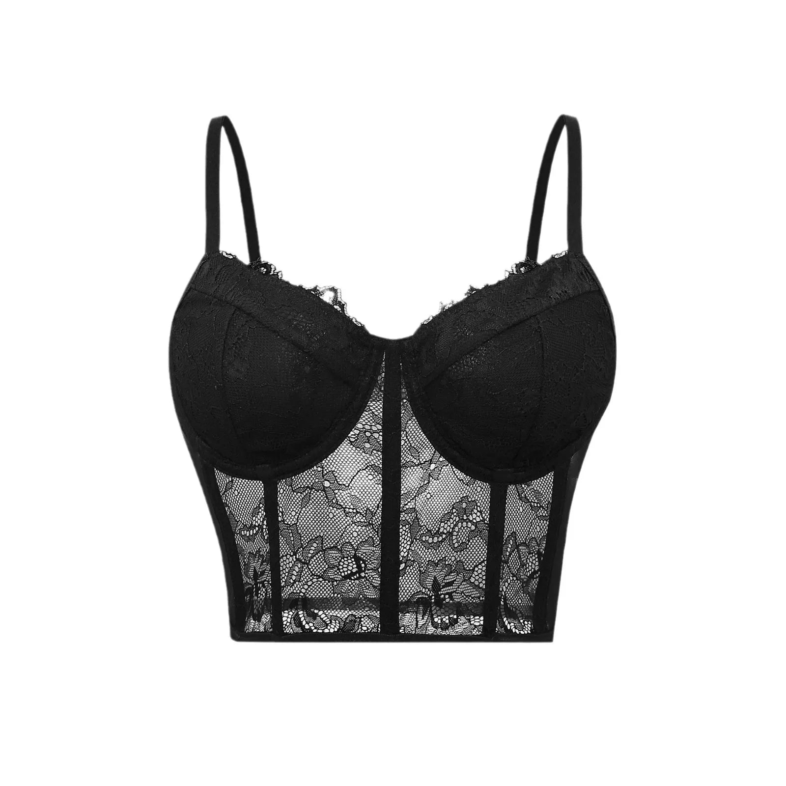 Sexy Schwarzes Mesh-Korsett Top – Halbtransparentes Push-Up Bustier für Damen | Club & Party Crop Top